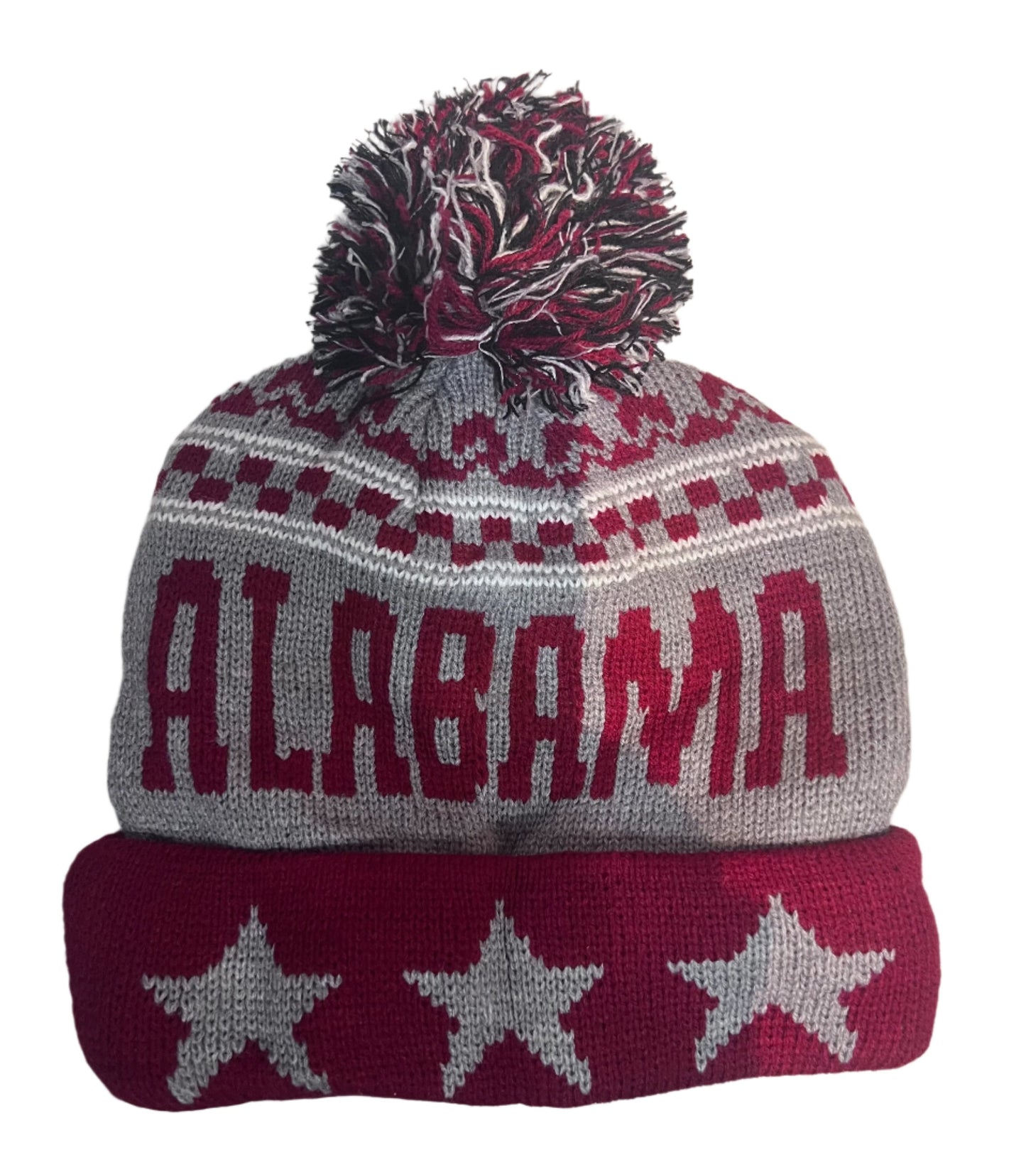 ALA Crimson Alabama Beanie With Gray Stars & Pom