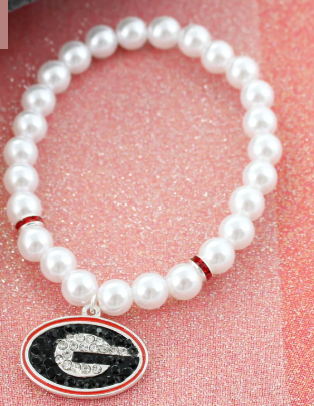 UGA Pearl & Crystal Super G Stretch Bracelet